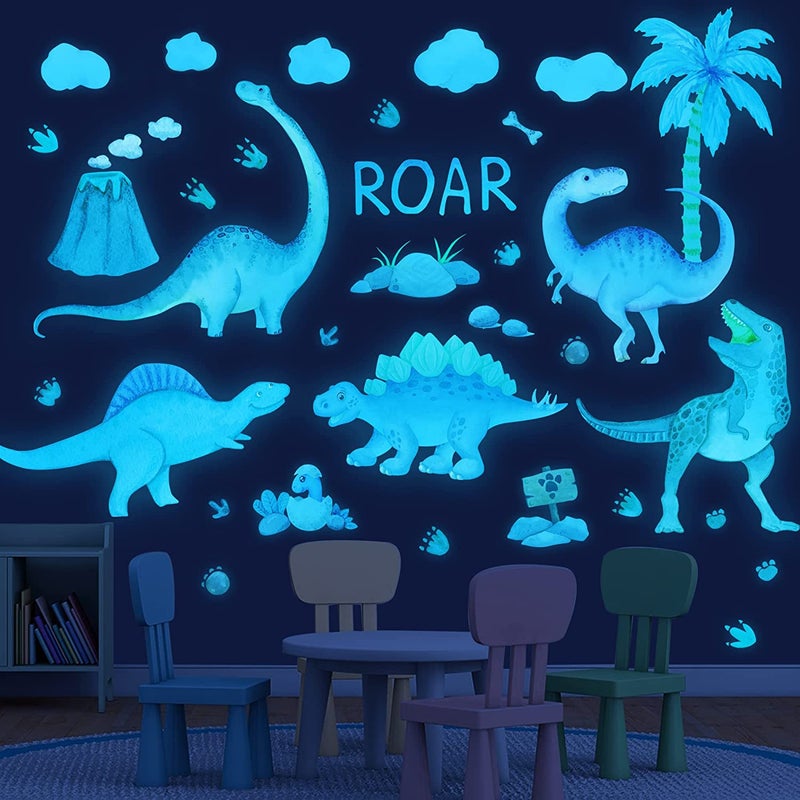 Sinekong Dinosaur Wall Decals Glow in The Dark Dinosaur Wall Stickers Watercolor Dinosaur Decal Large Removable Vinyl Dino Wall Decals for Boys Bedroom Kids Girls Baby Nursery Playroom Living Room Wall Decor - Image 5